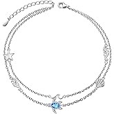 HOOHWE Anklets for Women 925 Sterling Silver Blue Evil Eye Infinity Butterfly Adjustable Multilayer Layered Summer Beach Ankle Bracelet Foot Chain Jewelry for Women