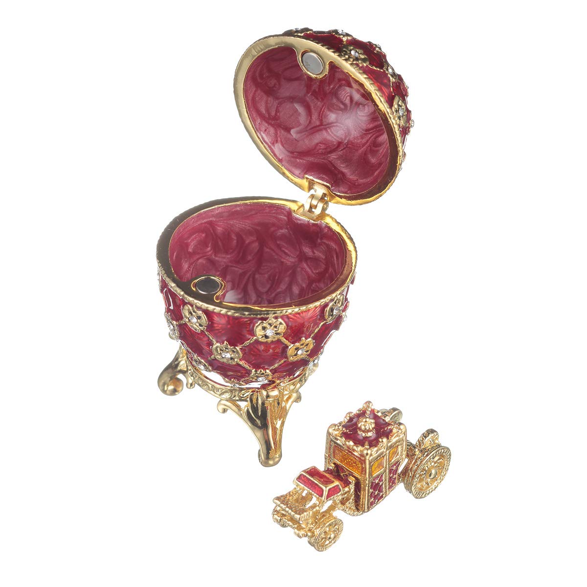 danila-souvenirs Glamorous Style Imperial Coronation Easter Egg Trinket Jewel Box with carriage 6,5 cm red
