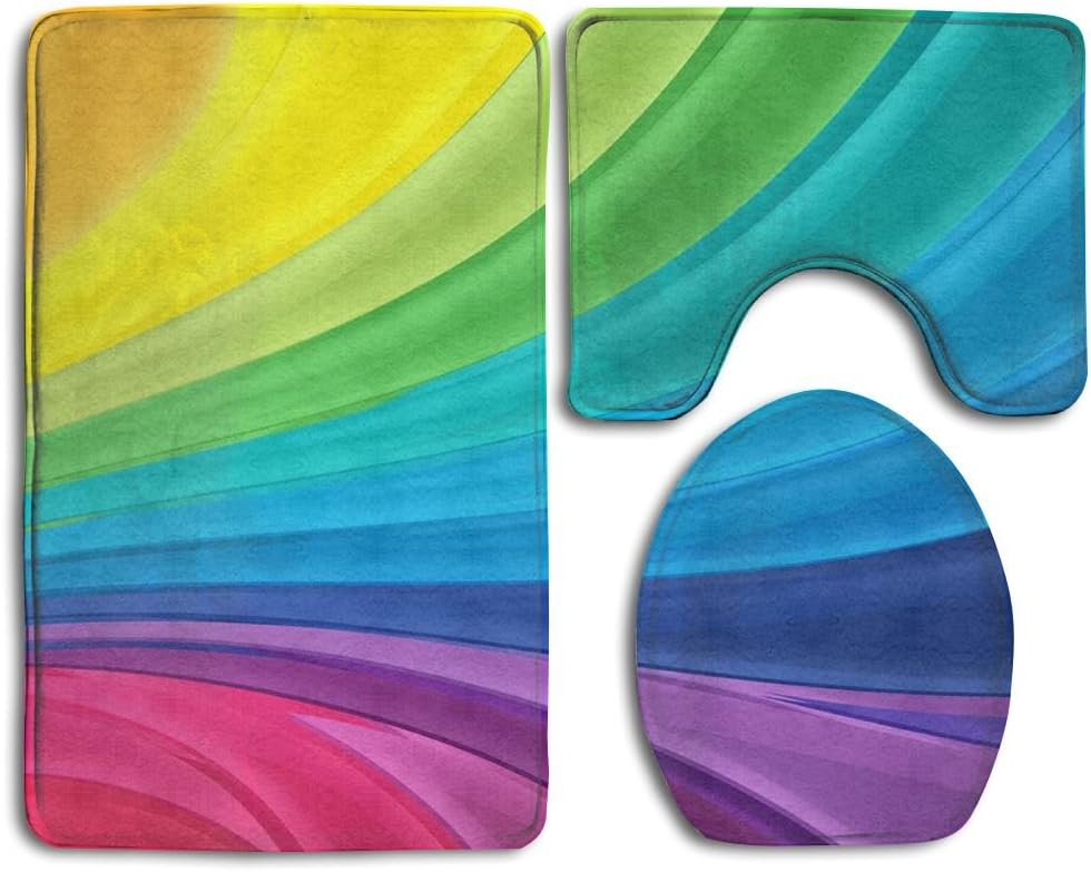 FANGHUABATHRHSQ Rainbow Gradient Bathroom Accessories Rug Mats 3D Printed Microfiber Slide-proof Set 3 Piece Toilet Mat Non Slip Shower Floor Rugs Pedestal Rug + Lid Toilet Cover + Bath Mat