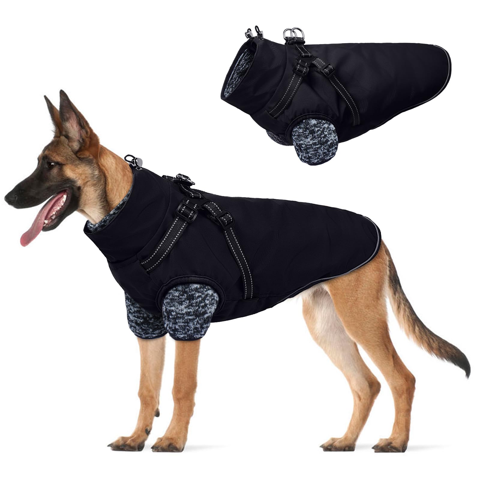 Photo 1 of Lelepet Dog Coat 3 in 1 Waterproof Dog Winter Jacket with Harness Built in Windproof Snow Jakcet with Detachable Fleece Sweater Lining Reflective Thermal Cold Weather Coats for Small Medium Large Dogs