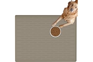 LOGIFTVE Extra Large Pet Food Mat, 32''x24'' XL Pet Feeding Mat, Dog Food Mat for Floors, Waterproof Dog Water Mat, Silicone Dog Bowl Mats Tray, Light Brown