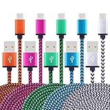 Android USB Cable, MaxMall Premium 5-Pack Extra Long 6FT/2M Nylon Braided Hi-Speed USB 2.0 A Male to Micro B Data Charger Cable for Samsung Galaxy S7 Edge, S6 Edge, HTC, Sony, Nokia, LG, PS4 and More