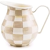 MACKENZIE-CHILDS Enamel Pitcher with Spout for Water, Cut Flowers, and Home Decor, 3 Quarts, Brown-and-White Mocha Check