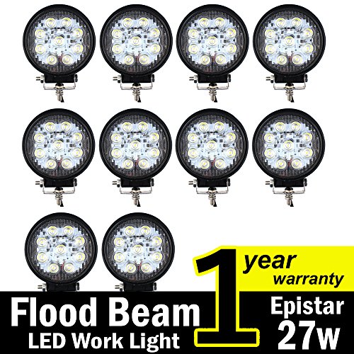 TMH 27w Round Shape 60 Degree LED Work Light Flood Beam Spot Lamp Driving Light, Jeep, Off-road, 4wd, 4x4, Utv, Sand Rail, Atv, Suv, Motorbike, Motorcycle, Bike, Dirt Bike, Bus, Trailer, Truck, Train, Mining Truck, Excavator, Bulldozer, Crane, Road Roller, Fork Lift, Fire Engine, Police & Rescue Vehicle, Military Vehicle, Camping, Courtyard Lamp, Fishing, Boat, Yacht, Road Lamp, Tractor, Golf, Street Light, Fog Lamp, Day Light, Marine Deck Pack of 10