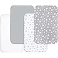 Bassinet Sheets for Baby Boys Girls 4 Pack(33" x 20"), Compatible with Mika Micky, Baby Delight, Dream On Me, Koola Baby, AMKE and Other Rectangle Bassinet Mattress, Grey