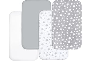 MOONSEA Bassinet Sheets for Baby Boys Girls 4 Pack(33" x 20"), Compatible with AirClub, Mika Micky, Baby Delight, Dream On Me, Koola Baby, AMKE and Other Rectangle Bassinet Mattress, Grey