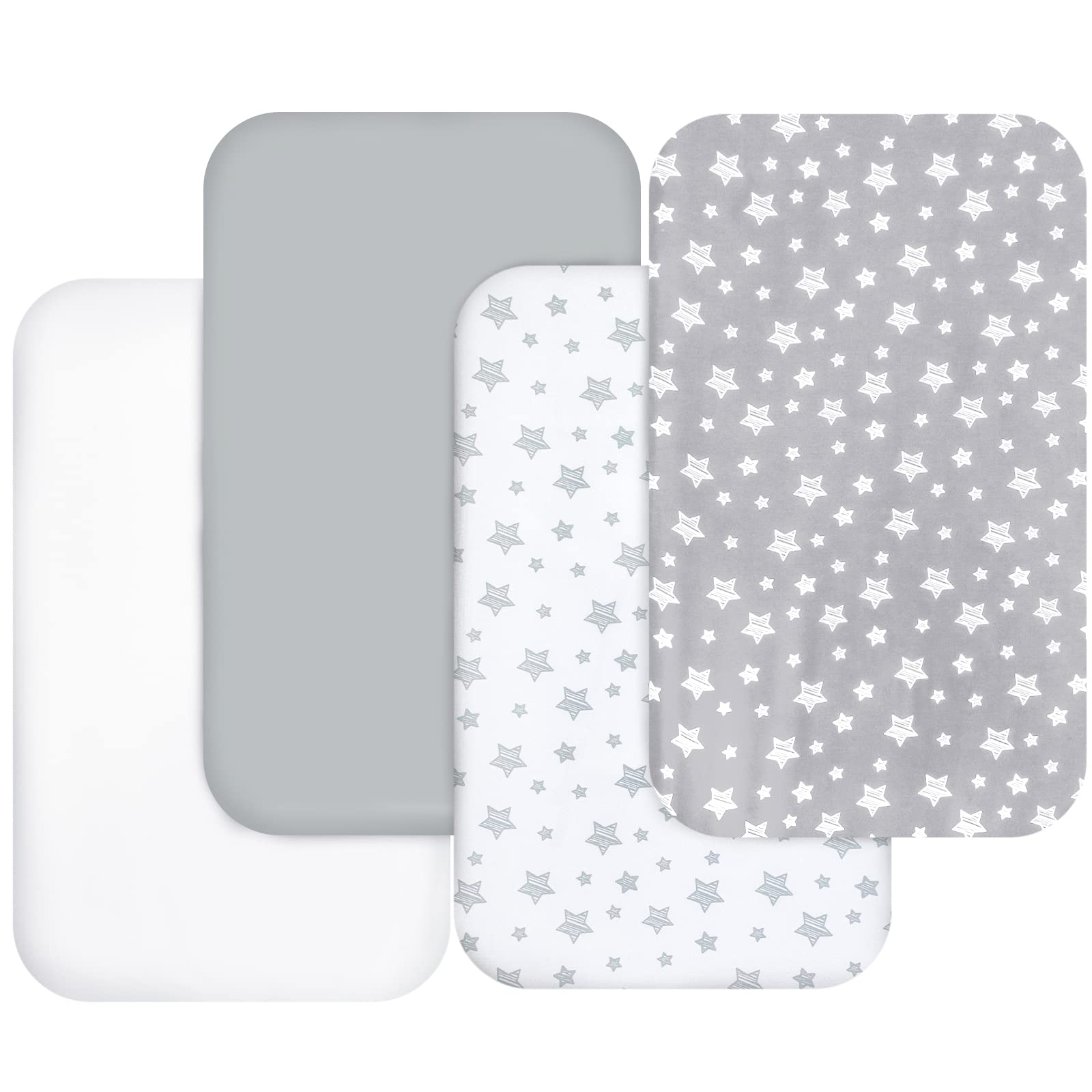 Photo 1 of Bassinet Sheets for Baby Boys Girls 4 Pack(33" x 20"), Compatible with AirClub, Mika Micky, Baby Delight, Dream On Me, Koola Baby, AMKE and Other Rectangle Bassinet Mattress, Grey