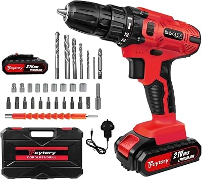 Qimu 21V Cordless Drill Set 1.5Ah Battery 2 Speed 25+1 Torque 3/8" Chuck