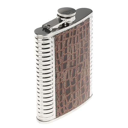 ELECTROPRIME 8oz Stainless Steel Leather Liquor Drinking Hip Flask Bottle Screw Cap Brown