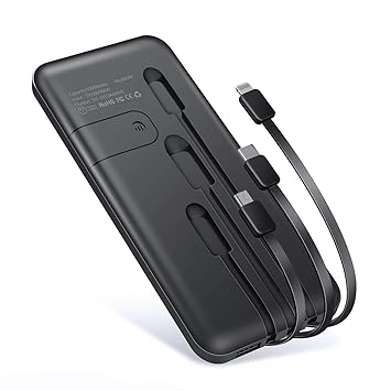 【クリックで詳細表示】2019新版 モバイルバッテリー 10000mAh 大容量 3ケーブル内蔵(Lightning＋Micro USB＋Type C) 軽量 薄型 急速充電 スマホ充電器 携帯バッテリー 持ち運び便利 4台同時充電でき 残量表示 スタンド機能搭載 防災グッズ PSE認証済 iPhone/iPad/Android対応