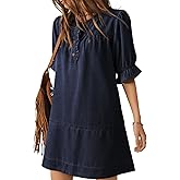 Dokotoo Women's Denim Dress 2026 Babydoll Dress Casual Ruffle Short Sleeve Button Jean Dresses