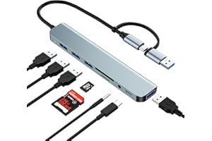 USB C/USB Hub Multiport Adapter,USB 3.0 Hub Aluminum 8 in 1 USB Splitter with SD/TF Card Reader,1 x USB 3.0, 3 x USB 2.0, 1 x