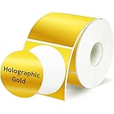 Holographic Thermal Labels 2 inch, Round Thermal Printer Labels, Circle Direct Thermal Stickers for DIY Logo Design, Name Tag, Compatible with Rollo&MUNBYN (300Pcs, Gold)