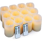 Hausware Flameless Candles Battery Operated Candles Set of 12 (D: 3" x H: 4") Real Wax Pillar Flickering Candles LED Flameless Candles with Remote and Timer Control (Ivory Color)