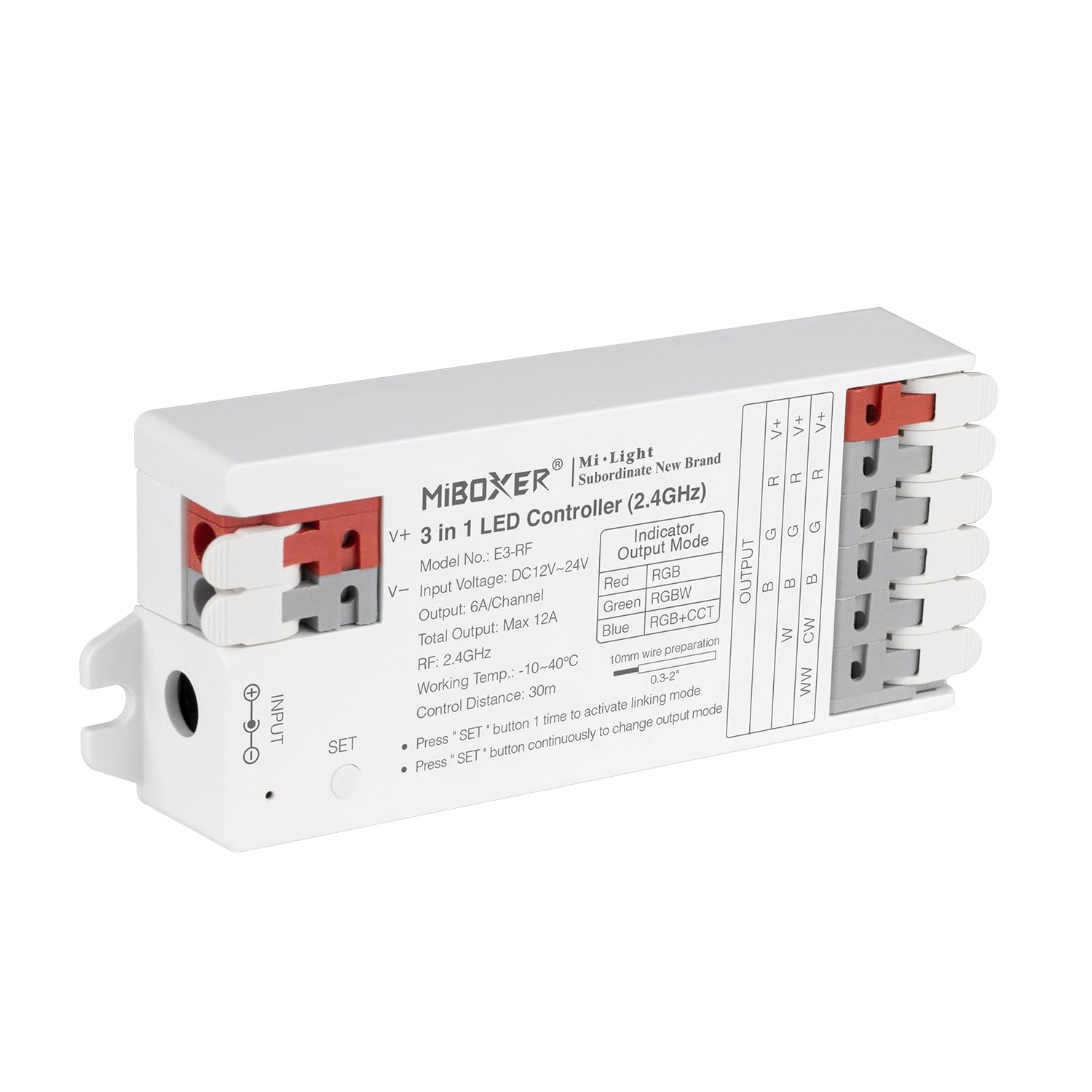 LIGHTEU®, Milight Miboxer 3 in 1 LED Controller 2.4GHz RGB RGBW RGBCCT LED strip controller DC12V/24V Output Max.12A Support DMX512, E3-RF — image 1