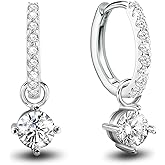 Huggie Hoop Earrings for Women Sterling Silver Dangle Hoop Earrings with CZ Charms Small Tiny Cubic Zirconia Dangling Diamond Jewelry Gifts Hypoallergenic Cuff Cartilage Earring for Daughter Mom Wife