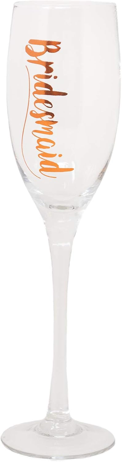 Prosecco Glass Team Bride Copper Script Bridesmaid Wedding Day Champagne Flute