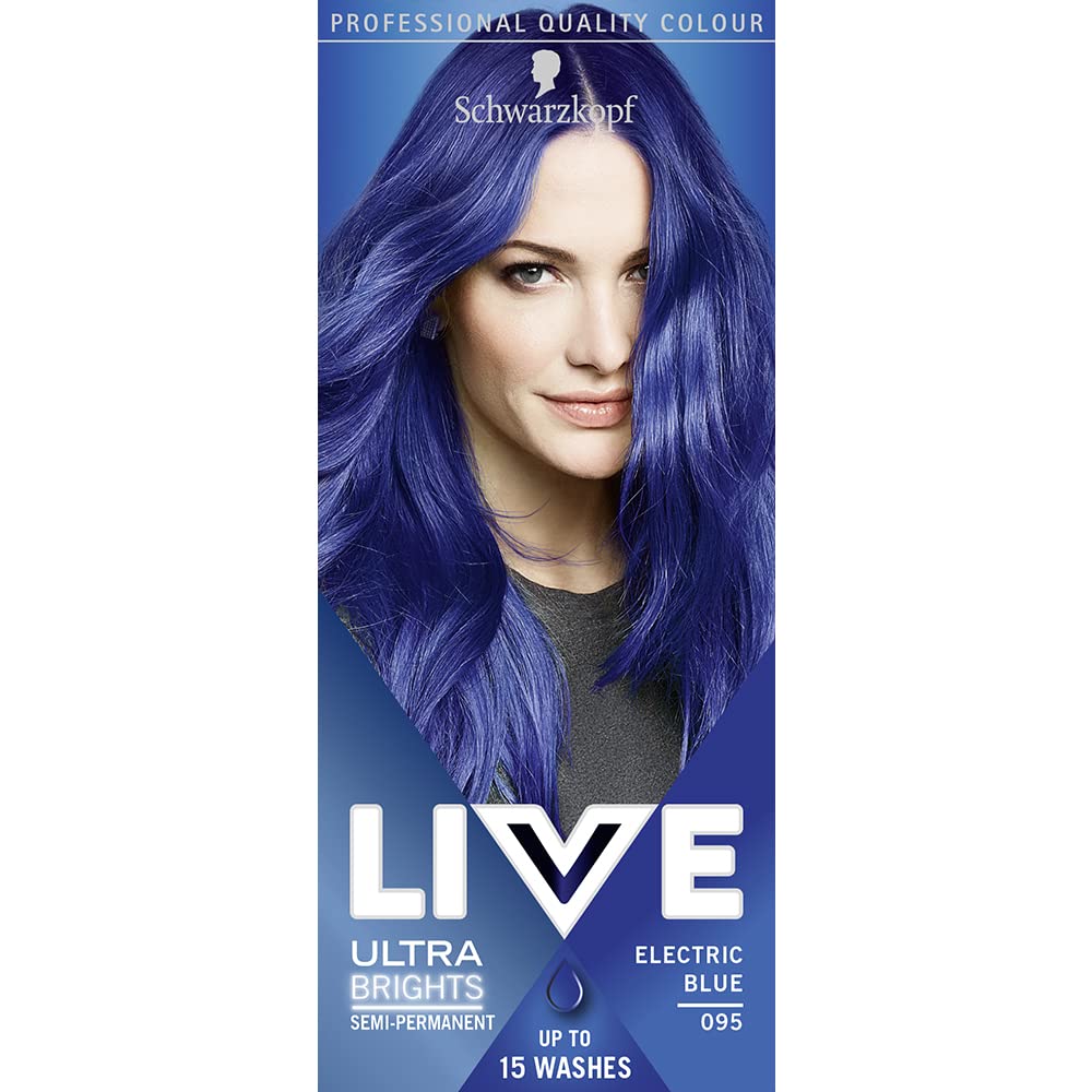 LIVE Ultra Brights Electric Blue Semi-Permanent Hair Dye 095, Blue Hair Dye for Bright or Pastel Hair Colour, Vibrant Colour Lasts up to 15 Washes