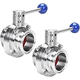 DERNORD 2 Pack 2 Inch Tri Clamp Sanitary Butterfly Valve with Pull Handle Stainless Steel 304 Tri Clamp Clover (2" Tube OD)