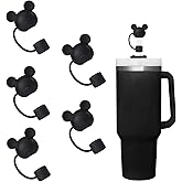 SEEZIZI 5 pcs Black Bear Straw Covers Cap Toppers Compatible with Stanley 30&40 oz Tumbler Cups,Reusable Cute Silicone Straw Tips Lids Protectors for 0.4 in/10mm Stanley Cups Straws Accessories