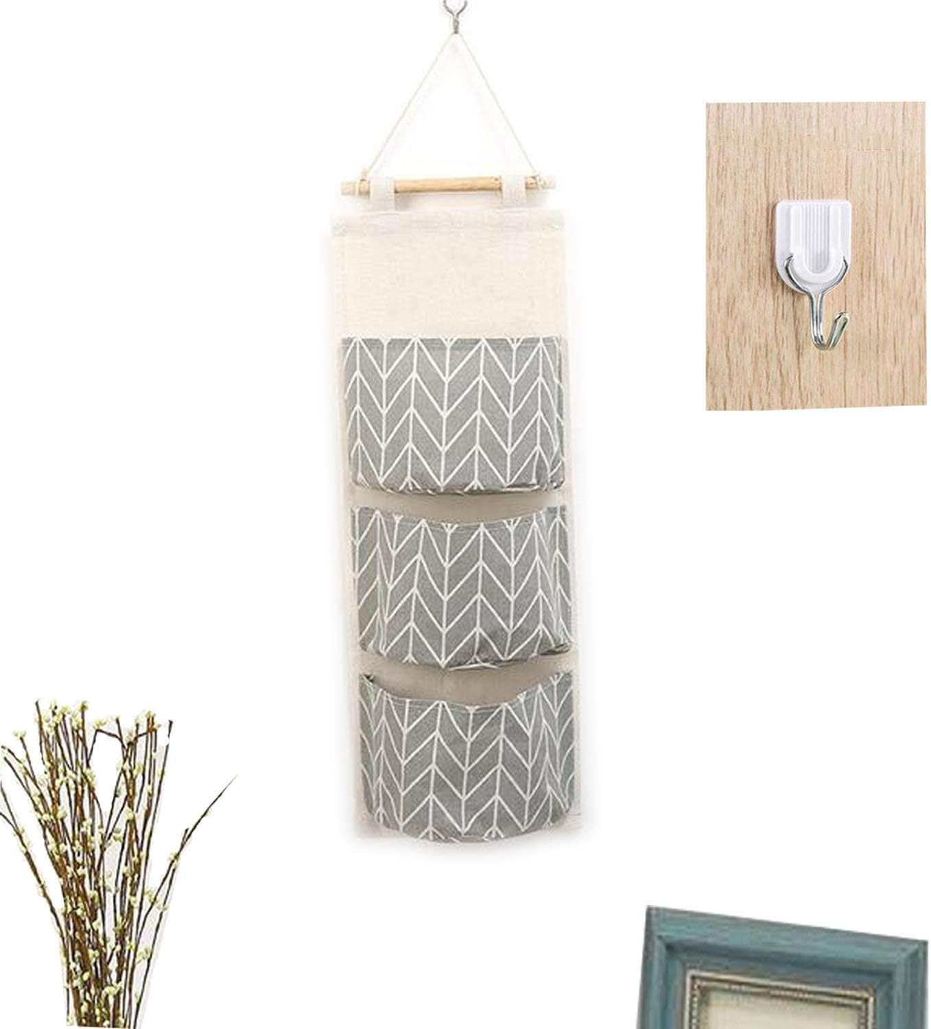 Ideasshop Over Door Hanging Organizer, Linen Farbric Wall Closet Storage Bag Case with 3 Pockets for Bedroom, Kitchen, Bathroom (Green)