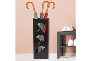 Abizarch Metal Umbrella Holder, 16.5x6.3x6.3inch Square Free Standing Umbrella Rack Decorative Umbrella Holder Bin Multipurpose Walking Sticks Holder for Umbrella Cane Entryway Home Office (Style B)