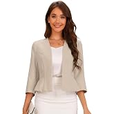 Allegra K Elegant Cropped Blazer for Women Collarless 3/4 Sleeve Open Front Peplum Business Suit Jacket