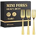 Kucoele 100 Pack Gold Mini Plastic Forks, 4 Inches Disposable Appetizer Forks, Tiny Forks, Small Forks, Dessert Forks