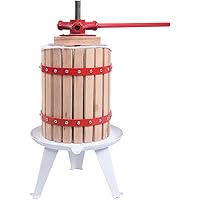Happygrill 6 Liter Fruit Wine Press, Natural Wood Basket Apple Grape Crusher, Manual Juice Cider Wine Making Press