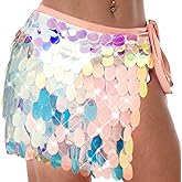 Nicute Big Sequin Skirt Sparkly Mermaid Sequin Skirt Belly Dance Skirt Rave Costume for Women