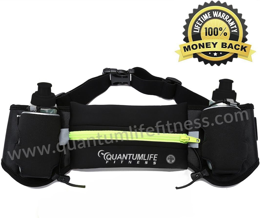 Hydration Running Belt, 2 FREE Water Bottles (6Oz}, Hi-Vis Reflective Gear, Adjustable Waist Pack, Running Waist Belt, Phone Holder, Hydration Bottles are BPA Free. Adjustable sizing to fit most sizes