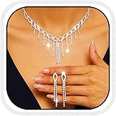 TWINKLEDE Silver Wedding Jewelry Set Rhinestone Crystal Necklace and Earrings Stes for Women