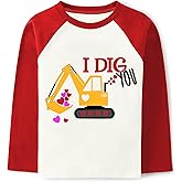 Purkartt Toddler Boys Valentines T-Shirt Heart Crusher Truck Digger Cotton Shirts Raglan Long Sleeve Tops Tees 2-8 Years
