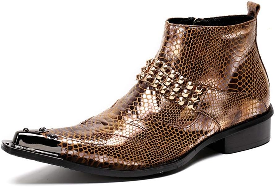 Rui Landed Ankle Boot for Man High Top Boot Slip On Style Genuine Leather Exquisite Zipper Rivet Metal Toe