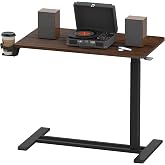 FLEXISPOT H7 32" Pneumatic Height-Adjustable Overbed Table with Wheels | C-shaped bedside table,Medical End Table,Rolling Cart TV Tray,Laptop desk for Hospital Home use,31.5"W x 17.7"D,Mahogany