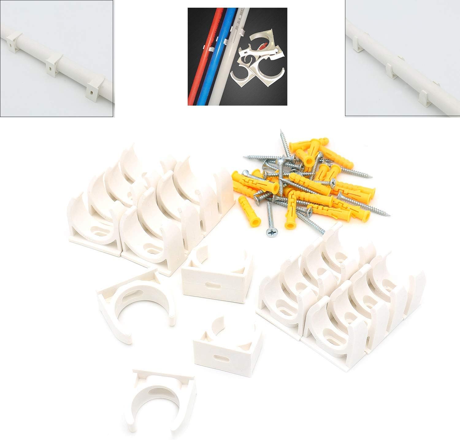 Castuvy 1" (25mm)/1-1/4"(32mm) Dia White PPR U-Shaped Pipe Clamp, Water Supply Pipe Clamp, 20Pcs