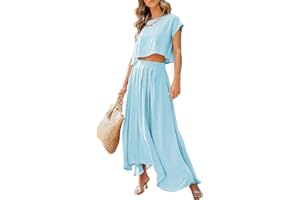 Dokotoo Dresses for Women 2 Piece Summer Outfits Crewneck Tops and Maxi Skirt Dress Sets