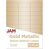 JAM PAPER Return Address Labels - Standard Mailing - 1 x 2 5/8 - Gold Metallic - 120 Shipping Labels/Pack