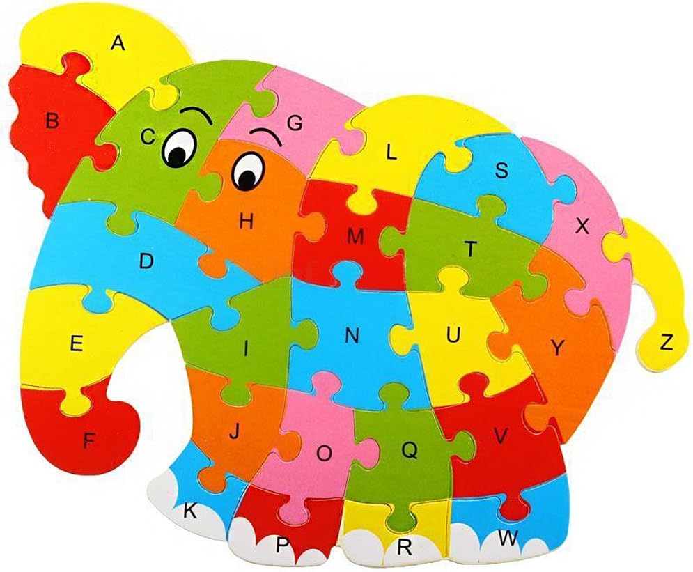 Jesse Kids Baby Wooden Elephant Puzzle Numbers Letter Alphabet Jigsaw Learning Educational Toy