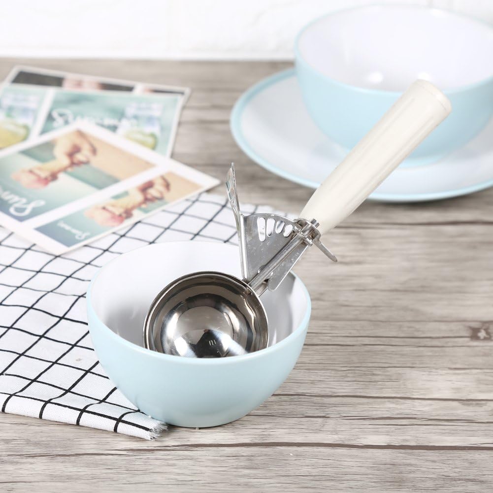 Kitchen Stainless Steel Fruit Cake Dessert Ice Cream Scoop Spoon Cookie Melon Spoon Soft Silicone Hand Grips Trigger Release Tablespoon Scoop Dishwasher Safe Utensils Accessories(6.8CM) - Image 4
