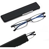Ultra thin Lightweight Folding Reading Glasses Women Men TR90 Blue Light Blocking Anti UV/Eyestrain Foldable Compact Computer Readers Portable Unique Stretchable Slim Flat case Gunmetal +1.5
