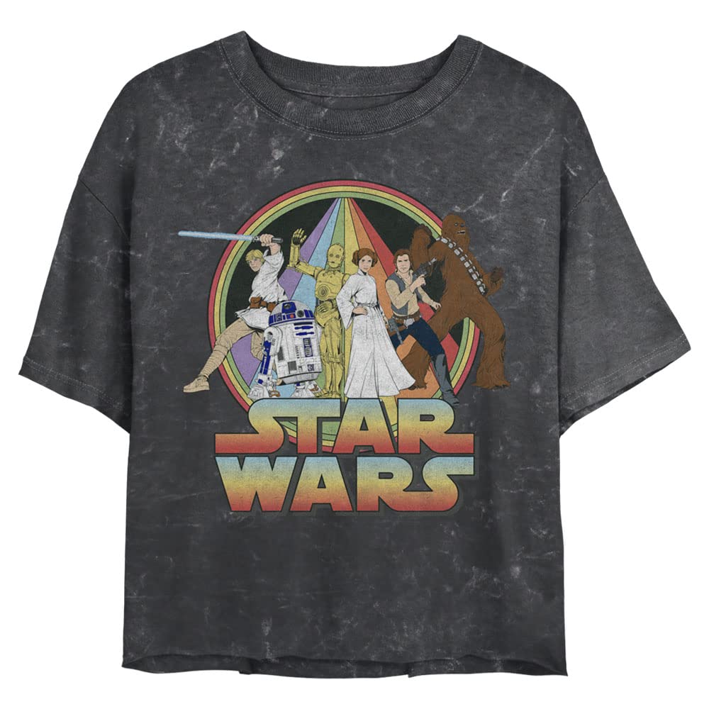 Photo 1 of Star Wars Psychedelic Women's Mineral Wash Short Sleeve Crop Tee, Black, X-Large