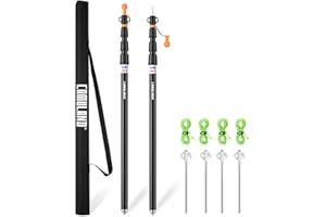 Tent Poles, CAMULAND 2 PCS Heavy Duty Tarp Poles Canopy Poles Aluminum Tent Poles with Non-Slip Cone Bottom, Adjustable Teles