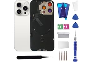 ZNZHKR 15 Pro Max Back Glass Replacement With Wireless Charging Flex Cable and Camera Frame All Parts for iPhone 15 Pro Max(6.7Inch,White) Replacement of equipment Waterproof Tape