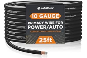 InstallGear 10 Gauge Wire (25ft) Copper Clad Aluminum CAA - Primary Automotive Wire, Car Amplifier Power & Ground Cable, Battery Cable, Car Audio Speaker Stereo, RV Trailer Wiring Welding Cable 10ga