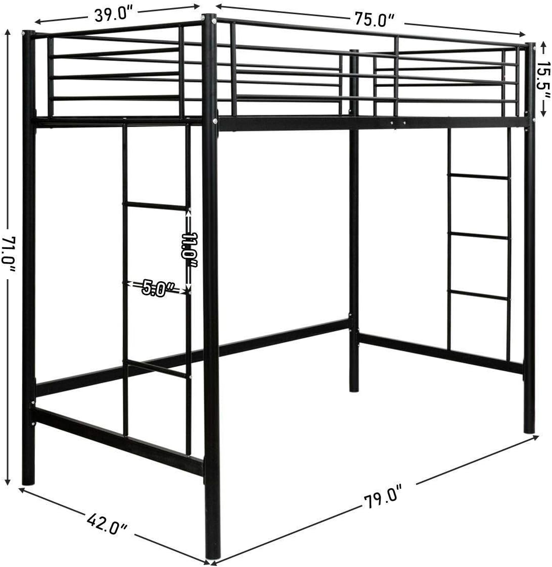 Modern Style Constructed Twin Loft Bed Metal