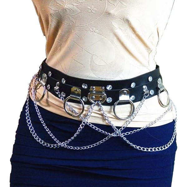 Triple chain punk goth wrap belt faux leather OS Women Punk Waist Belt Goth Alt Emo Body Chain Adjustable  main image 4