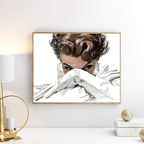 Amazon Co Jp 1970年代ヴィンテージファッションセクシーな女性ポスターレトロウォールアートキャンバスプリントアンティーク女の子美容肖像画 イラスト絵画装飾 60 80センチロールキャンバス ホーム キッチン