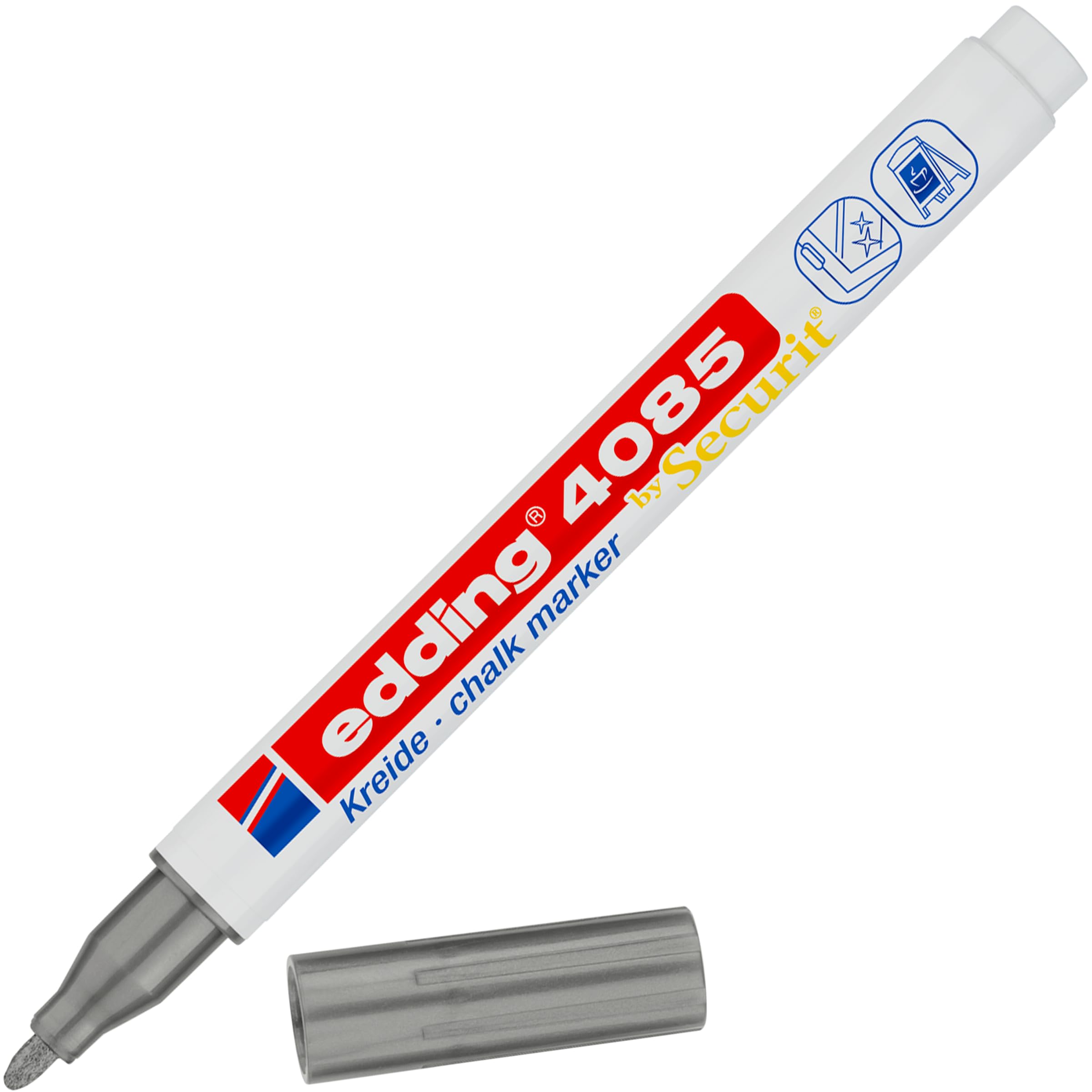 edding 4085 chalk marker - silver - 1 chalk pen - round nib 1-2 mm - fine-nib wet wipe pen for chalkboards, windows, glass, mirrors - liquid chalk marker pens for opaque coverage