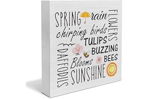 BIFEZ Spring Quote Wooden Box Sign Farmhouse Wood Box Sign Spring Art Blocks Desk Sign Rustic for Shelf Tabletop Home Decor 5 X 5 Inch